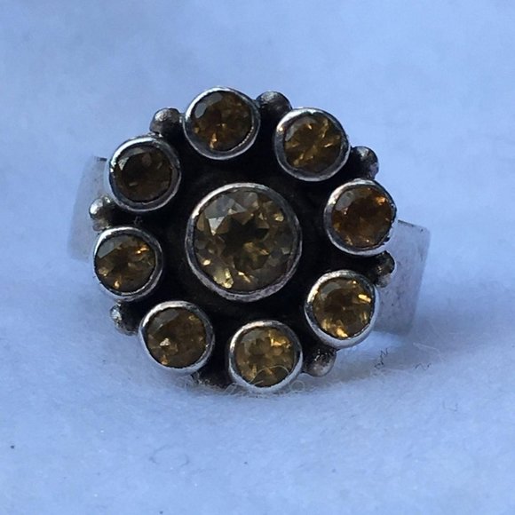 Sterling SIlver Yellow Citrine Birthstone Ring with 9 Gemstones, Size 6 1/4 - Picture 6 of 10